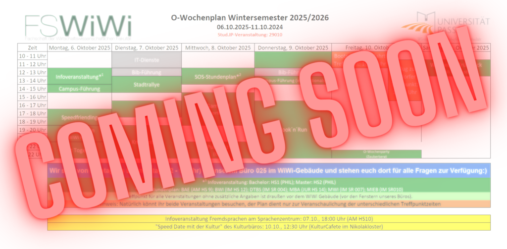 Wochenplan O-Woche WiSe 2025-26 FS WiWi
