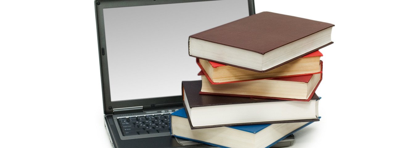 Books on a laptop