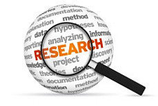 Dekoratives Bild einer Lupe die auf das Wort "Research" zeigt