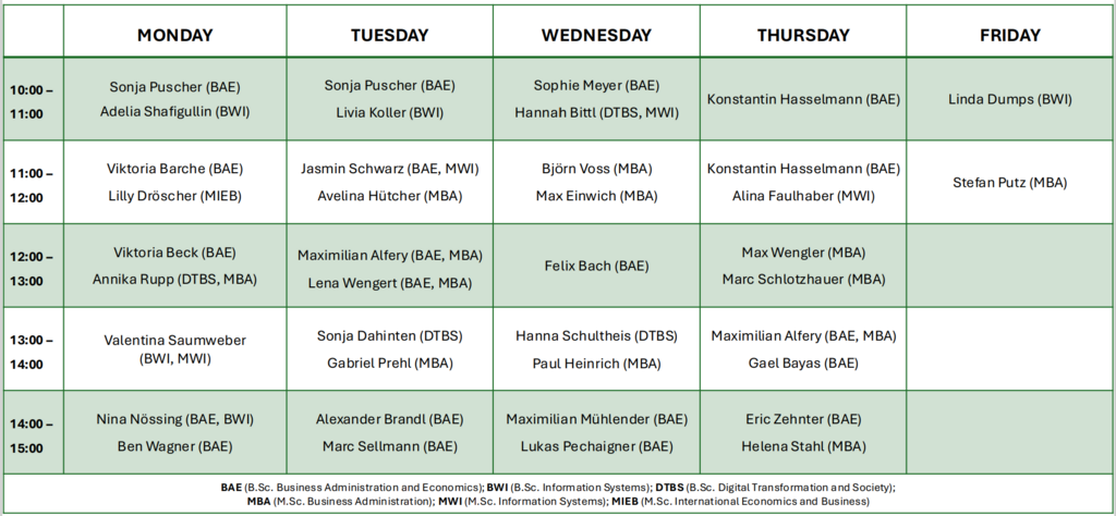 Consultation hours FS WiWi 2025/26