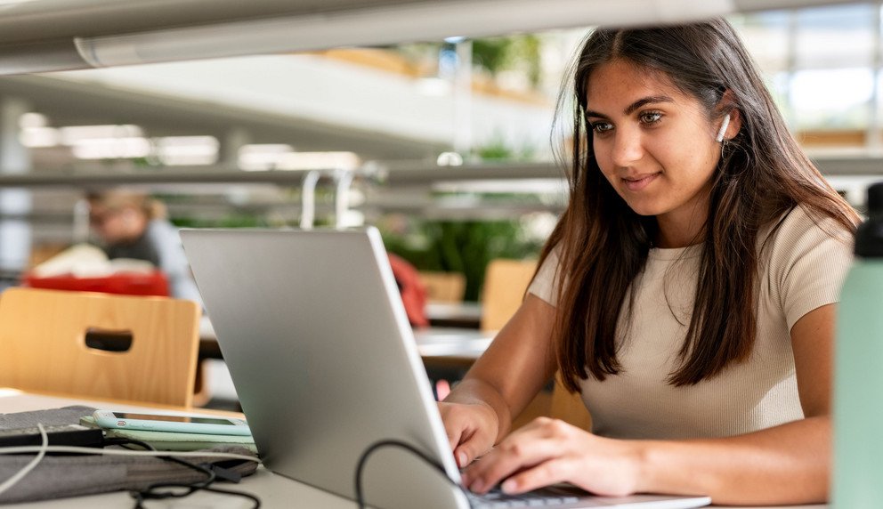Student in the library